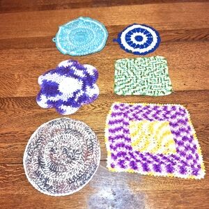 Hot Pads, 2 Knitted & 4 Crotched, Vintage, Bundle